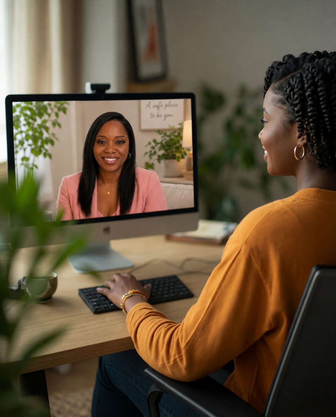Warm, welcoming online counseling session